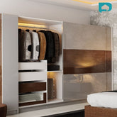Trueliving 5 Door Sliding Brown wardrobes Laminated Finish & PU Finish 8Ft *2Ft *9Ft -2438.4MM X 609MM X 2743.2MM)